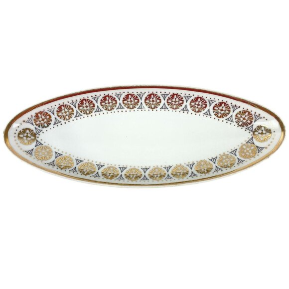 Vintage Royal Crown Oval Celery Relish Dish Bowl White With Black Gold Trim - Picture 1 of 5